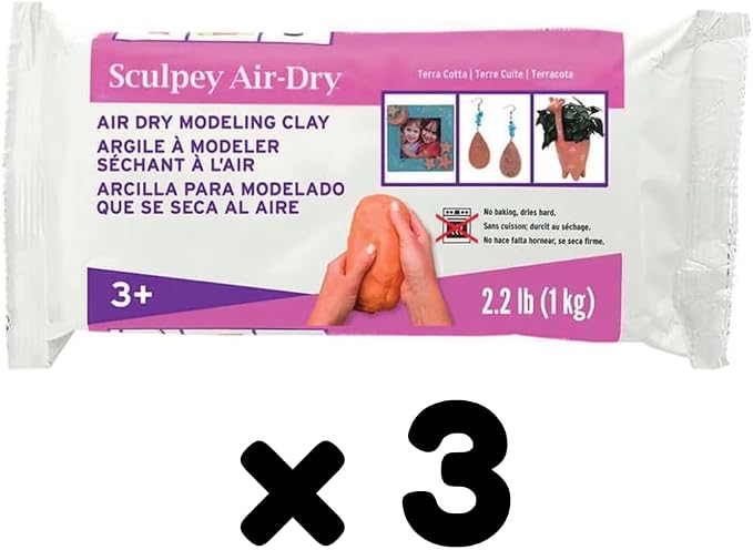 Sculpey Air-Dry, Premium Air Dry Clay, Terra Cotta, No Baking Required, 2.2 lb. (1 kg), Pack of 3, 6.6 lbs. Total