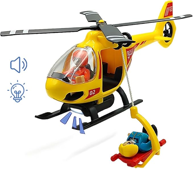 Wooden Train Cars Track Accessories Set Plane Toy with Light and Sound for Train Toys for 3-5-7 Boys Girls Years Old(Rescue Helicopter（with Light and Sound）)