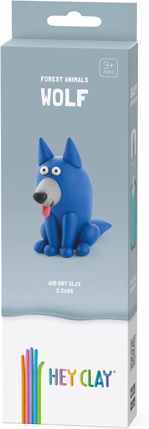 HEY CLAY Forest Animals - Claymate Wolf - Air Dry Clay Kit 3 cans and Sculpting Tools with Fun Interactive Instructions App