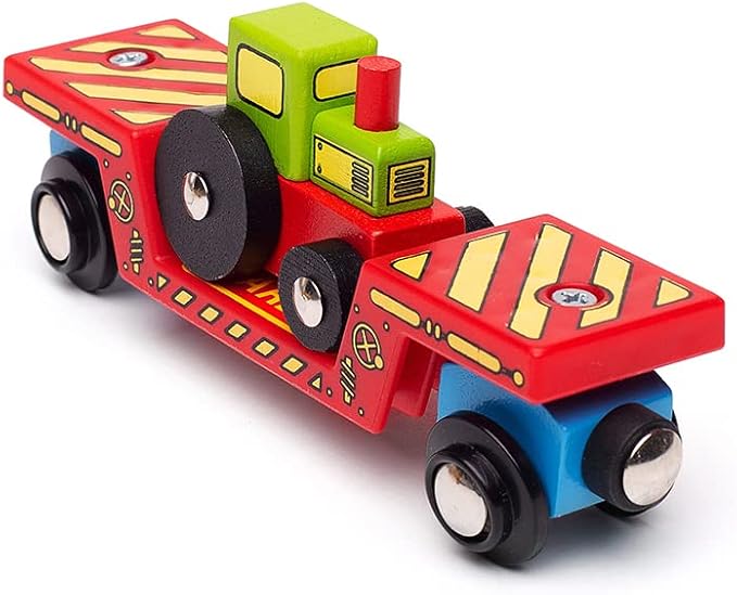 Bigjigs Rail Tractor Low Loader - Other Major Wooden Rail Brands are Compatible