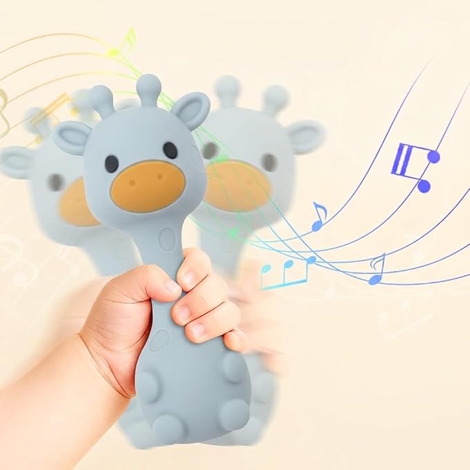 Silicone Little Giraffe Shaker Rattle Toy for Babies | Food Grade Silicone Teether | Easy to Grip | BPA Free (Olive Green)