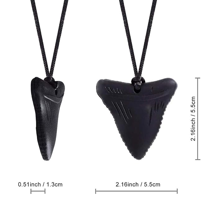 2 PCS Sensory Chew Necklaces - Chew Necklaces for Sensory Kids, Shark Tooth Necklace, Baby Teething Child Chewing Autism Adult, YQZIYOU
