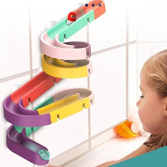 Rolling Run Building Track Toy Set for Kids - STEM Ball Drop Marble Blocks, DIY Wall Bath Maze Game Gifts for Toddler Boy Girl Age 3-8 Year Old