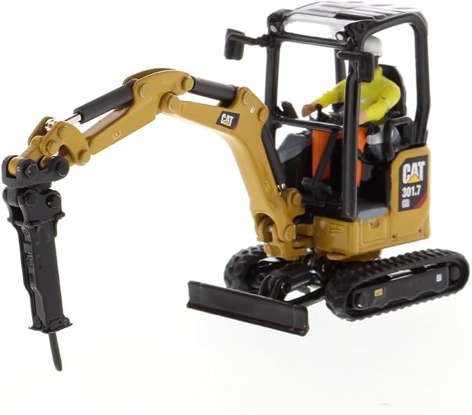 Diecast Masters CAT Caterpillar 301.7 CR Next Generation Mini Hydraulic Excavator with Work Tools and Operator High Line Series 1/50 Model 85597
