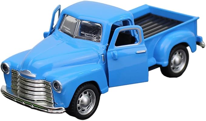 Classic Diecast Metal Pickup Truck Model, Vintage Blue Stepside Toy Vehicle Retro Alloy Car Figurine for Home Office Tabletop Decor Collectible for Kids and Adults