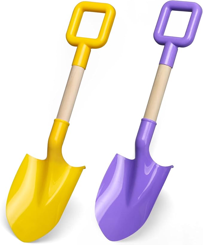 Dilabnba 16Inch Kids Beach Spades Sand Shovels, Jumbo Sturdy Wood Handle ABS Plastic Shovels Scoops Tools for Digging Beach Sandbox Snow, Sandbox Garden Toys Set for Toddlers Kids 3-10(2PCS)
