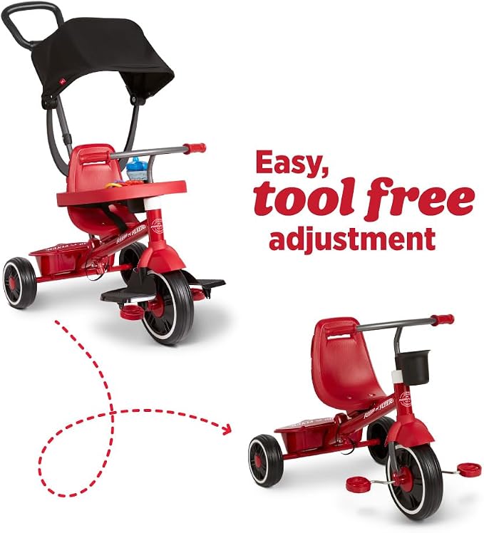 Radio Flyer 4-in-1 Stroll 'N Trike, Ages 1-5, Toddler Tricycle & Stroller, Foam Tires, Push Handle, UV Canopy, Removable Tray & Seatbelt, Amazon Exclusive