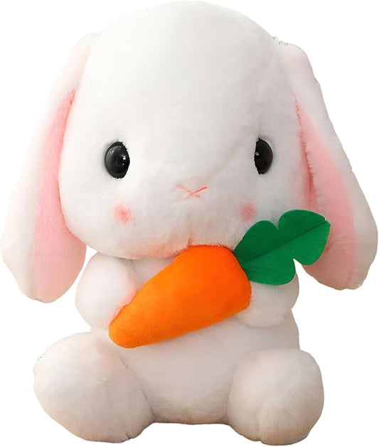 HOUPU Soft Toy - Sitting Lop Eared Rabbit, Easter White Rabbit Stuffed Bunny Animal with Carrot Soft Lovely Realistic Long-Eared Standing Pink Plush Toys (White-Carrot,12.5in/32cm)