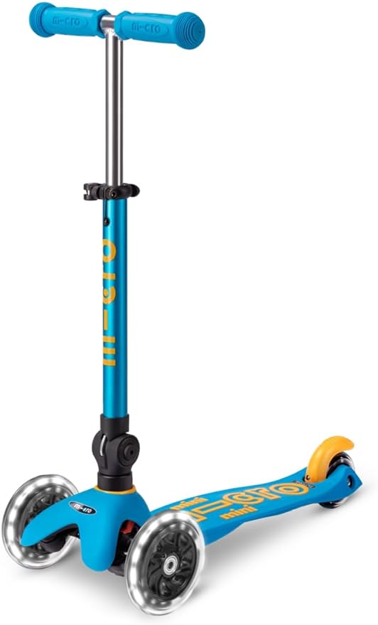 Micro Kickboard | Mini Foldable LED Kids Scooter for Ages 2-5 | Children up to 110 lbs | 3 Wheel Lean-to-Steer Design | Adjustable T Bar | Smooth Ride, Motion-Activated PU LED Wheels | Swiss Design