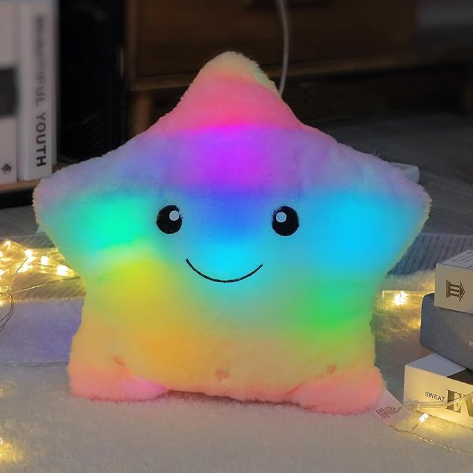 13" Musical Rainbow Star Plush Pillow Glowing Twinkle Night Light Stuffed Animal LED Toys Adjustable Volume Birthday for Girls Boys