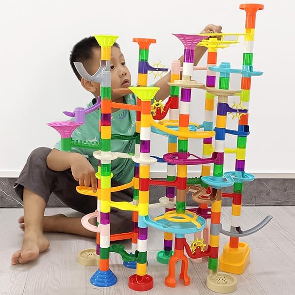 Marble Run - 200Pcs Maze Game Construction Building Toy, Race Track Set with 30pcs Glow in Dark Plastic Marbles STEAM Building Toys Gift for Kids (Marble run-200)
