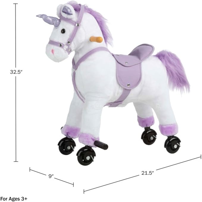 Ride on Horse - Walking Unicorn Toys with Wheels and Sounds - Ride on Toys for Kids Aged 3 and Up - Plush Kids Ride on Toys by Happy Trails