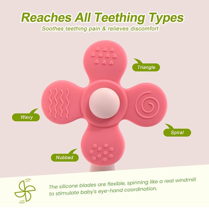 Baby Teething Toys, 2-in-1 Silicone Teether & Montessori Sensory Rattle, BPA-Free Food Grade Teether for Babies 6-18 Months, Easy-Grip Infant Toy for Teething Relief