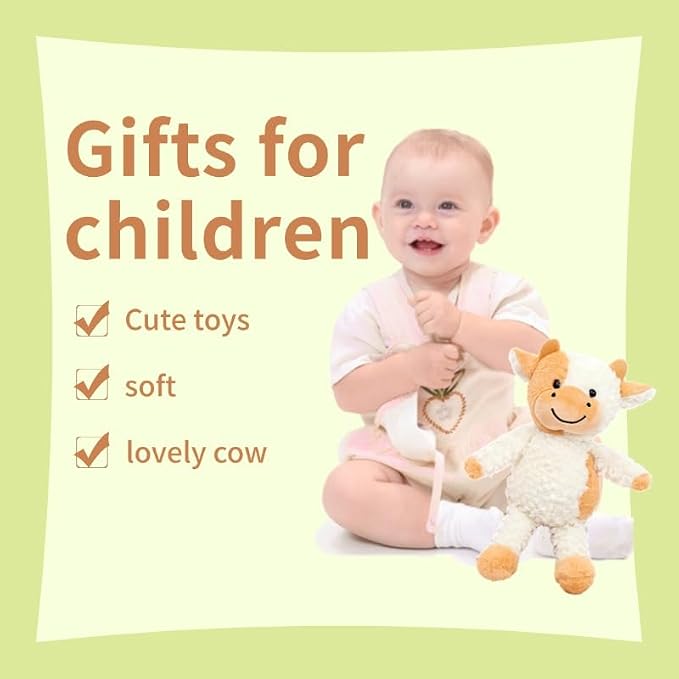 YUKOUQIAN Cow Plush Doll Toy - 11.8 inch for Girls & Boys (Stand Cow Yellow)