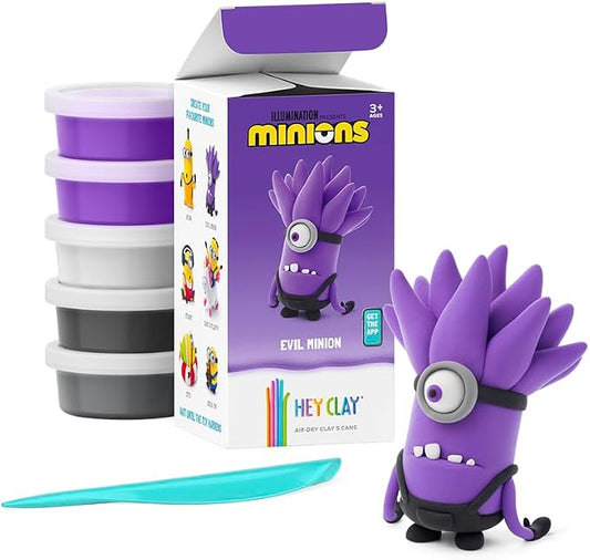 HEY CLAY Minions - Colorful Modeling Air Dry Clay for Kids - Air Dry Clay Kit 5 Cans and Sculpting Tools with Fun Interactive Instructions App - Age 3 and up (Evil Minion)