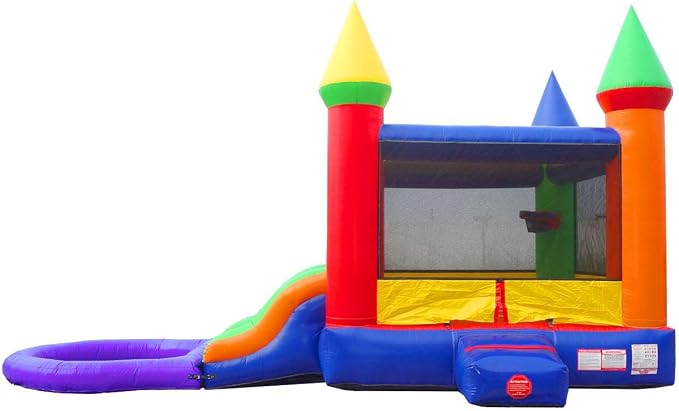 Inflatable Bounce House with Slide for Kids - Backyard Modular Rainbow Castle Combo Bouncer with Water Pool, Outdoor Toys, Jumpers for Kids - Bounce House with Blower & Stakes - 12' x 12' Area