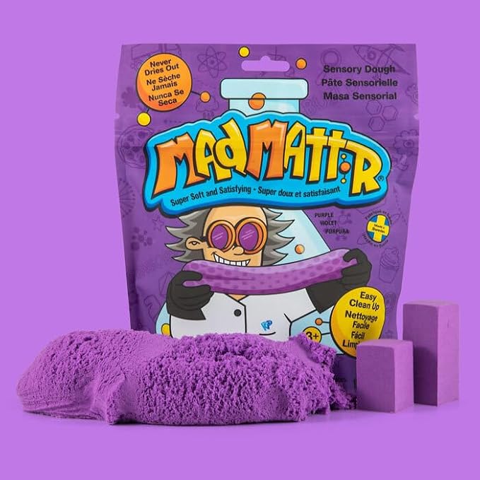Mad Mattr 10 oz Sensory Dough Pouch, Soft Stretchy Play Dough for Kids, Never Dries Out, Mess-Free Modeling Clay for Creative Sensory Play, Ages 3 and Up, Purple