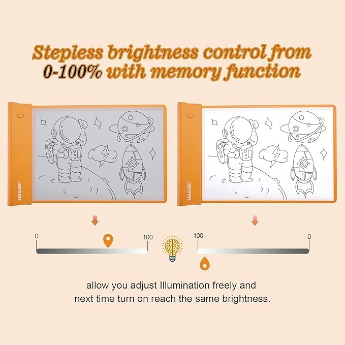 IMAGE Light Up Tracing Pad for Kids Drawing Tablet Board Children Portable Art Christmas Gift for Boys Girls Ages 6+ (Includes 10 Traceable Sheets and Two Clips), Durable & Fun Creative Toy(Orange)