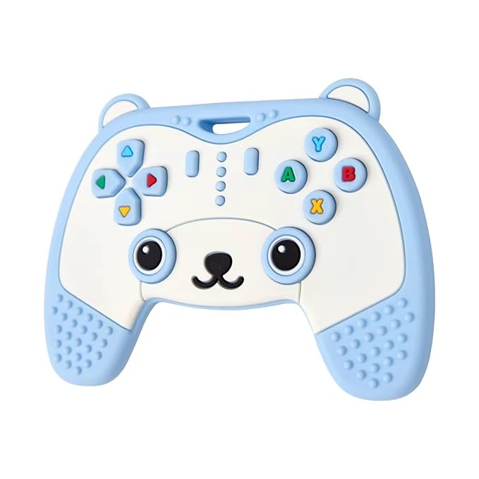 Baby Teething Toy, Soft TV Remote and Game Controller Shape Chew Set, Educational Toy for Intellectual Development, Safe Silicone for Toddler and Infant (Blue (Panda Handle + Lion Remote Control))