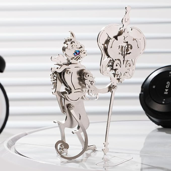 3D Metal Puzzles Toys The Meow Meow Family King and Princess Cat DIY Handmade Assembled Model Kits Ornaments Christmas New Year and Birthday Gifts for Adult (Iran Fan Elder Cat Silver)