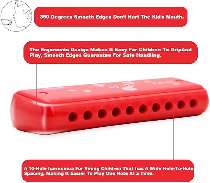 Crafteem Colored Harmonica for Kids and Beginners - Easy-to-Learn Key of C Instrument - Portable and Lightweight.