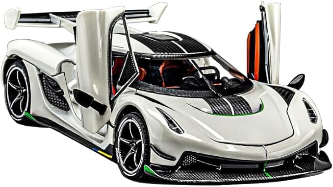 Therina Toy Cars Model Jesko 1/24 White Alloy Collectibles Die-cast Vehicles with Sound and Light
