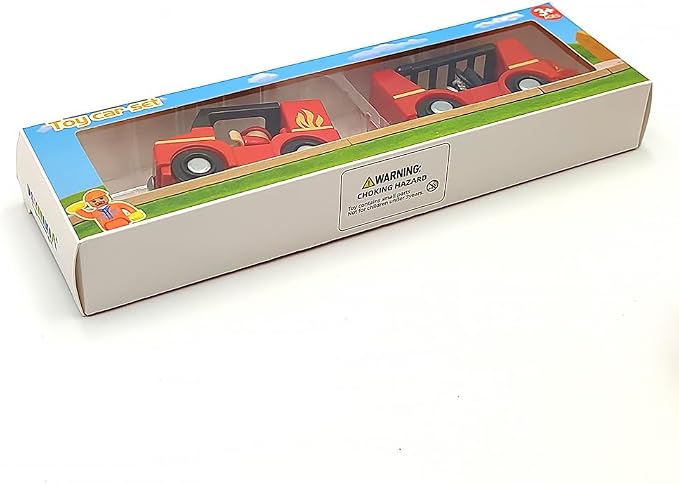 Wooden Train Cars Track Accessories Set Rescue Fire Truck Small Vehicles Magnetic Train Cars Fit for Wooden Train Track Railway for Boys and Girls (Fire Truck(with Light and Sound))