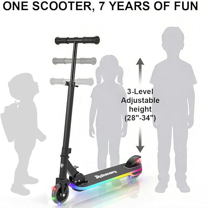 Rahmory Kick Scooter for Ages 5-12,Kid, Teens. Max Load 155 LBS. Foldable, Lightweight, with Light up Wheels and Dynamic Light Deck, Teen and Adults, 3 Adjustable Levels.