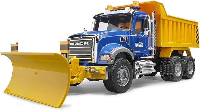 Bruder Mack Granite Dump Truck with Snow Plow & Light/Sound | Realistic 21" Construction Toy for Indoor & Outdoor Pretend Play