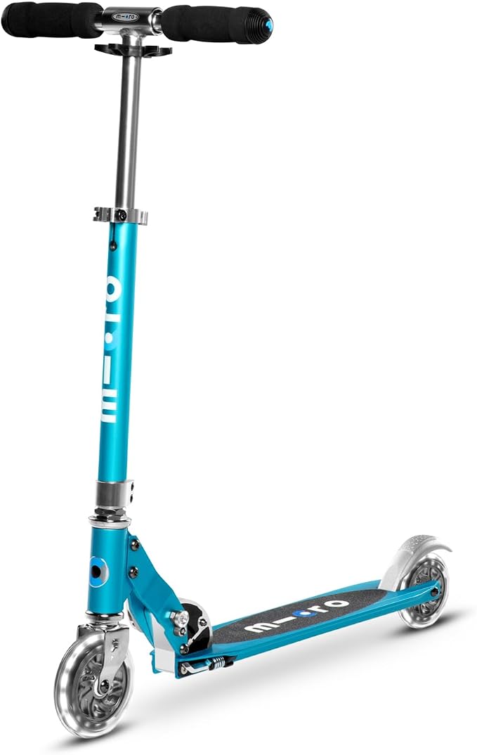 Micro Kickboard | Sprite Foldable LED Scooter for Ages 6+ | Children up to 220 lbs | 2 Wheel | Travel Ready | Adjustable T Bar | Smooth Ride, Motion Activated PU LED Wheels | Swiss Design