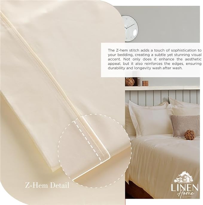 Linen Home 2-Pack Queen Sheet Set, 100% Cotton Percale Bedding, 8-Piece Value Bundle, Deep Pocket Cooling Bed Sheets for Hot Sleepers, Breathable & Crisp Hotel Quality, Long-Staple Cotton, Ivory