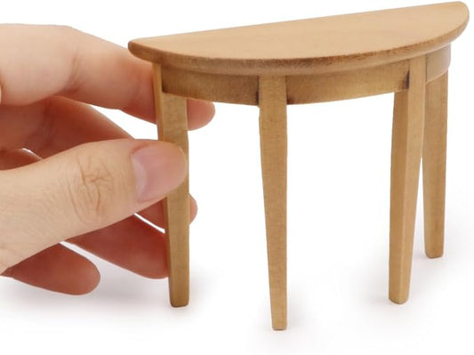 Miniature Half Moon Table Dollhouse Furniture 1/12 Scale for Living Room Bedroom Hallway, Entrance, Small Spaces, DIY Doll House Accessories (Woody)