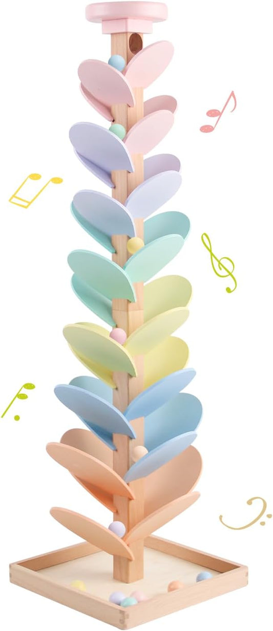 Wooden Marble Run Ball Drop Montessori Toys for Toddlers 4-8 Boys Girls Kids Wood Music Tree Marble Ball Run Game 3-5 8-12 Years Old Learning Color Sorting Sensory Toys Birthday Gift (Height: 28")