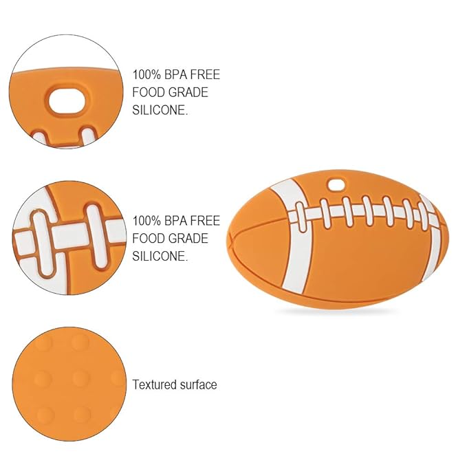 Baby Food Grade Silicone Sport Ball Teether Toy with Pacifier Clip Holder,Teething Pain Relief Toys Gift Set for 3 Months+ Boys and Girls,Freezer Safe,BPA Free. (American Football)