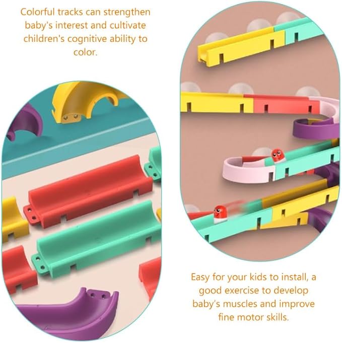 Rolling Run Building Track Toy Set for Kids - STEM Ball Drop Marble Blocks, DIY Wall Bath Maze Game Gifts for Toddler Boy Girl Age 3-8 Year Old