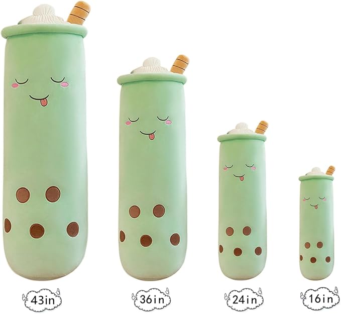 Rexinc Cute Plushies Plush Plushie Long Plush Pillow Bubble Tea Stuffed Animal Valentines Gift for Kids Adults Girlfriend (Long Green Closed Plush,43 Inch)