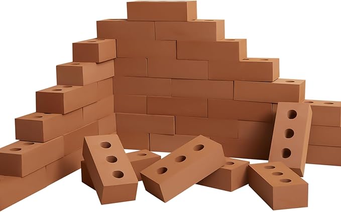 Deekin Foam Brick Building Blocks for Kids Thick Blocks Foam Large Fake Brick Construction Toy for Stacking Construction Gifts, 8 x 4 x 2.4 in(30 Pcs,Circle Holes)