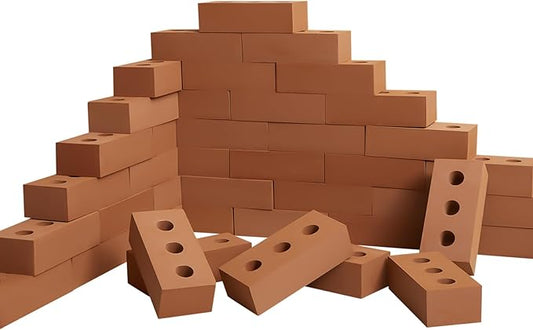 Deekin Foam Brick Building Blocks for Kids Thick Blocks Foam Large Fake Brick Construction Toy for Stacking Construction Gifts, 8 x 4 x 2.4 in(10 Pcs,Circle Holes)