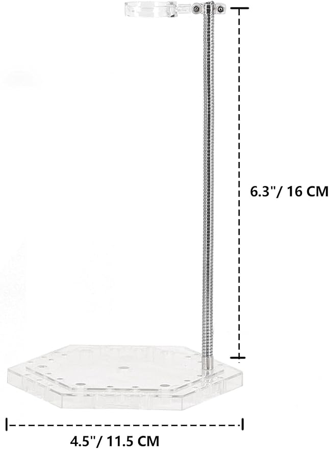 Action Figure Stand with Adjustable Metal Support Arm, Action Figure Display Holder Stand Base Compatible with HG RG SD SHF Gundam 1/144 Toy with Screwdriver (2Pcs Clear)