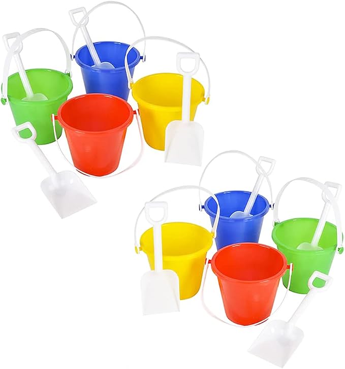 The Dreidel Company Beach Day Playsets (Pack of 6) 5.5" Sand Bucket Play Set Box Includes, 1 Pail, 1 Shovel Toy for Boys and Girls Birthday Party Favor