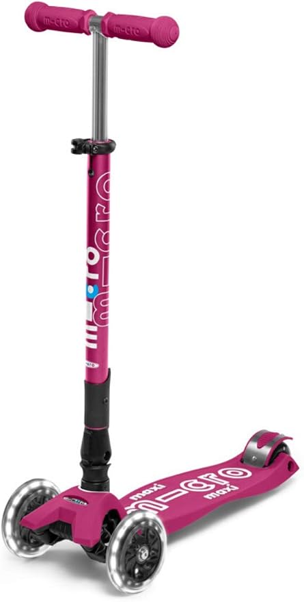 Micro Kickboard | Maxi Foldable LED Kids Scooter for Ages 5-12 | Children up to 110 lbs | 3 Wheel Lean-to-Steer Design | Adjustable T Bar | Smooth Ride, Motion Activated PU LED Wheels | Swiss Design