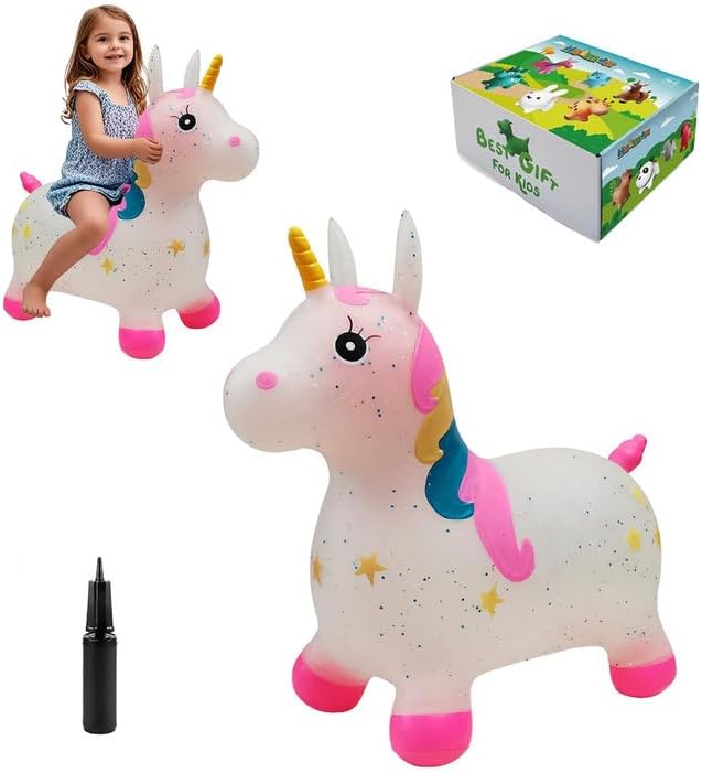 HotMax Unicorn Bouncy Horse Toys for 2 Year Old Girl, Toddlers Bouncing Animals, Ride on Rubber Jumping Toys for Baby Girl or Boy 1st Birthday Gift for 2 3 4 Year Old (Pink Transparent Unicorn)