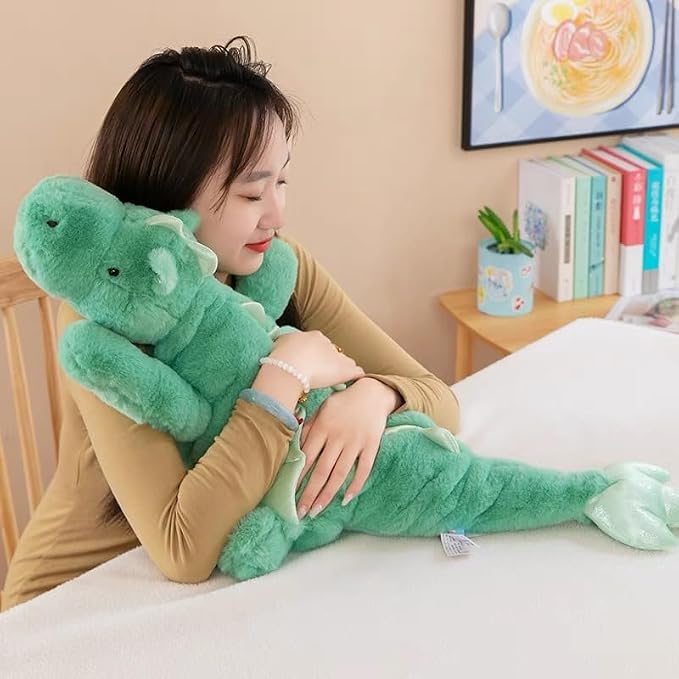 27.6" Green Dragon Stuffed Animal, Small Soft Dinosaur Plush for Kids and Adults, Sturdy Fluffy Plushie Pillow