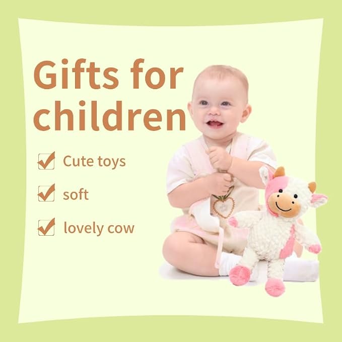 YUKOUQIAN Cow Stuffed Animal Cow Plush Doll Toy 11.8 inch for Girls Boys (Stand Cow Pink)
