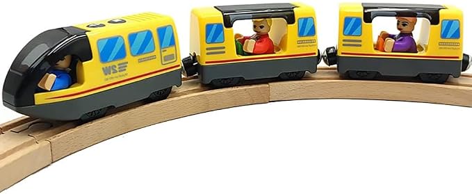 Battery Operated Locomotive Train Set for Wooden Train Tracks Magnetic Connection, Powerful Engine Bullet Train Set Compatible with Thomas, Brio, Melissa and Doug, Electric Train Toys for Toddlers