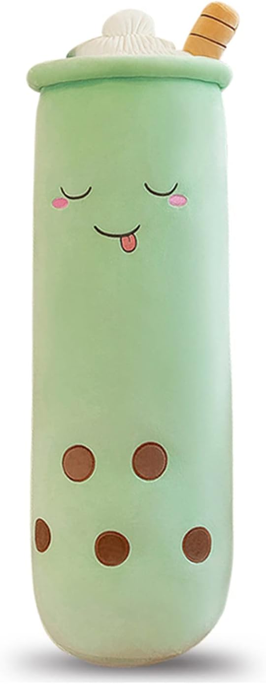 Rexinc Cute Plushies Plush Plushie Long Plush Pillow Bubble Tea Stuffed Animal Valentines Gift for Kids Adults Girlfriend (Long Green Closed Plush,43 Inch)