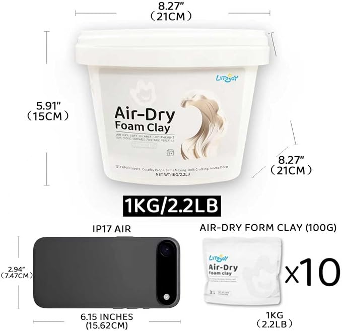 2.2 Lbs/1kg LitoJoy White Air Dry Foam Clay Pro Pack - Modeling, Soft, Light Weight for School Supply, Art Projects, Halloween Deco, Cosplay Props, Slime Supplies, Flower Mirror for Kids and Adults