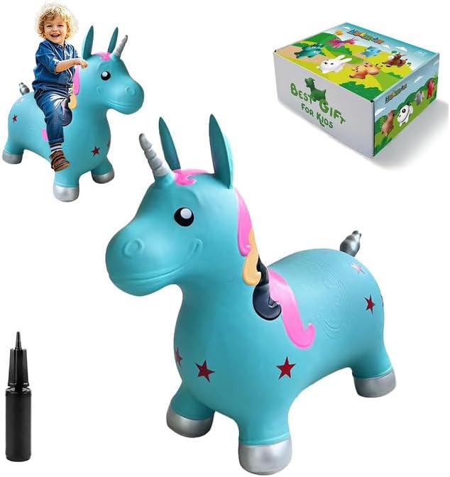 HotMax Unicorn Bouncy Horse Toys for 2 Year Old Girl, Toddlers Bouncing Animals, Ride on Rubber Jumping Toys for Baby Girl or Boy 1st Birthday Gift for 2 3 4 Year Old (Blue Unicorn)