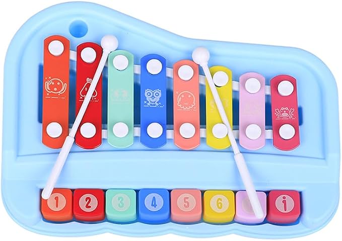 2 in 1 Piano Xylophone for Toddlers ,8 Multicolored Cause and Effect Toys Baby Xylophone,Musical Instrument Toy Piano for Toddlers (Blue)