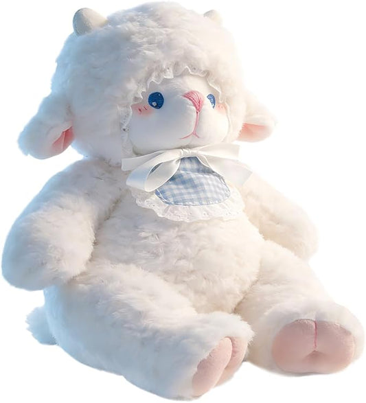Weighted Stuffed Animals White Lamb 14.6 inches Sheep Plush with Blue Eyes, Soft Baby Gift for Kids Girls Women Birthday.